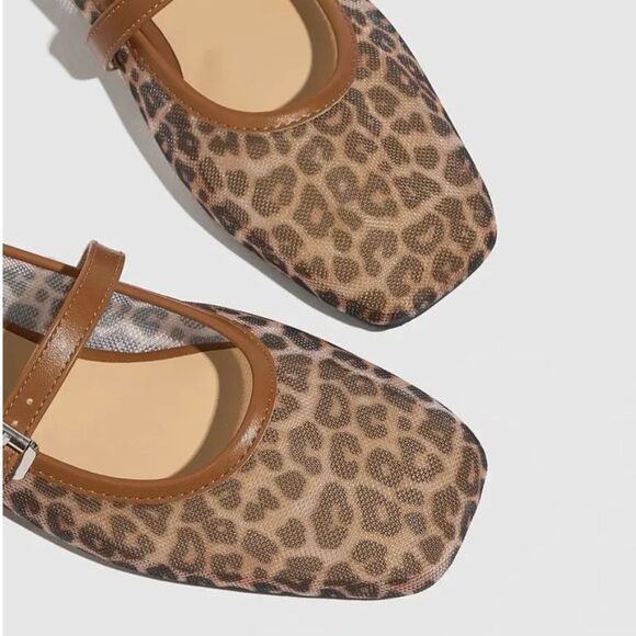Leopard Print Mesh Mary Jane Flats - Picture 5 of 6